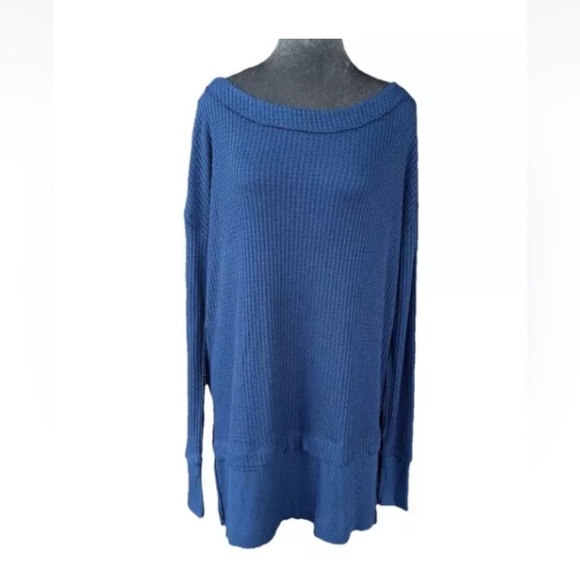 Free People We The Free Microphone Drop Long Sleeve Thermal in Blue Size XS - Picture 4 of 15